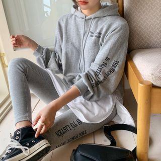 Set: Letter Print Layered-hem Top + Letter Print Leggings