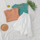 Rainbow Stripe Short Sleeve Top / Chiffon A-line Skirt