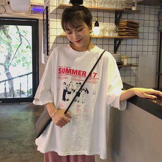 Short-sleeve Print T-shirt / Wide-leg Pants
