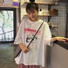Short-sleeve Print T-shirt / Wide-leg Pants