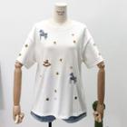 Loose-fit Embroidered T-shirt White - One Size