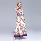 Floral Print Long Sleeve Maxi Collared Dress