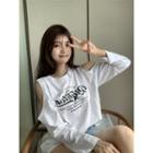 Long-sleeve Cold-shoulder Letting T-shirt White - One Size