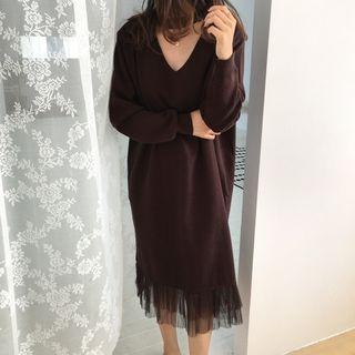 Mesh Hem Midi Knit Dress