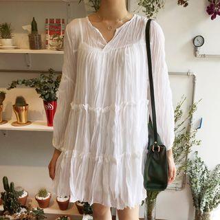 Set: Long-sleeve Chiffon Dress + Slipdress