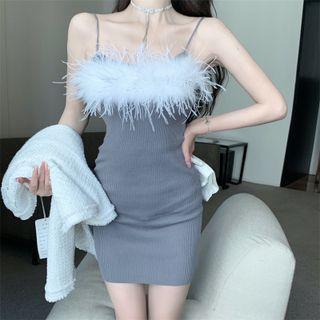 Furry-knit Spaghetti-strap Dress