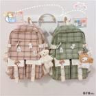 Plaid Letter Embroidered Backpack / Bag Charm / Set