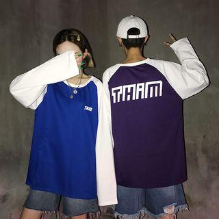 Couple Matching Long-sleeve Color Block T-shirt