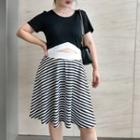 Short-sleeve Cut Out Striped A-line Dress