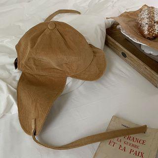 Ear-flap Corduroy Cap Beige - One Size