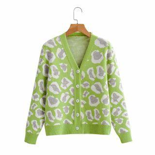 Leopard Print Cardigan Green - One Size