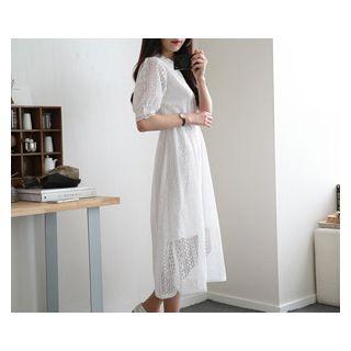 Lace-overlay Band-waist Dress