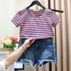 Set : Striped Short-sleeve T-shirt + Shorts