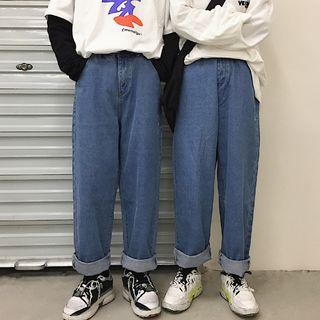 Letter Embroidered Wide-leg Jeans