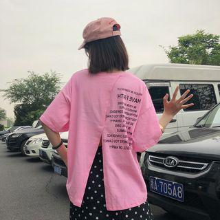 Elbow-sleeve Slit-back T-shirt