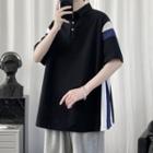 Short-sleeve Collar Color Block T-shirt