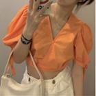 Plain V-neck Blouse V Neck - Tangerine - One Size