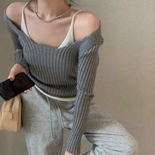 Mock-two Piece Knit Sweater
