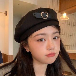 Heart Beret Hat Black - M