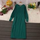 Long-sleeve Midi Pleated Chiffon Dress