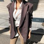 Padded-shoulder Double-breasted Boxy Blazer