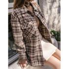 Snap-button Dual-pocket Plaid Jacket