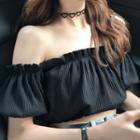 Cropped Off-shoulder Lantern Sleeve Top Black - One Size