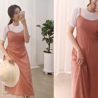 Smocked-trim Pinafore Dress
