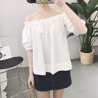 Plain Off-shoulder Short-sleeve Blouse
