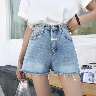 Patch High-waist Denim Shorts