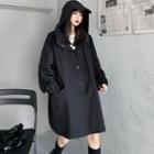 Hooded Buttoned Jacket Black - One Size