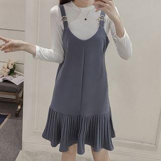 Set : Long-sleeve Top + Accordion Panel Pinafore