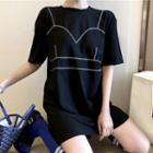 Studded Short Sleeve T-shirt Dress T-shirt - Black - One Size