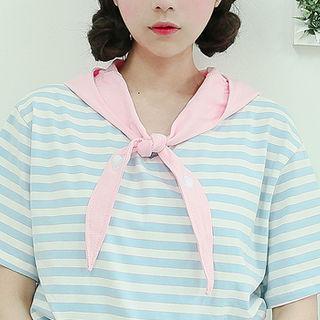 Tie-neck Hooded Stripe Top