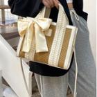 Beaded Top Handle Woven Crossbody Bag
