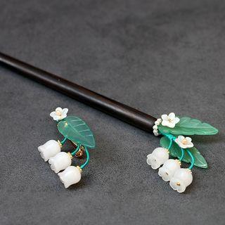Flower & Leaf Wooden Hair Stick / Brooch