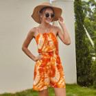 Printed Spaghetti-strap Romper
