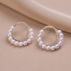Faux Pearl Rhinestone Circle Stud Earring 1 Pair - Qr80 - Gold & White - One Size