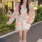 Floral Button-up Oversize Shirt As Shown In Figure - One Size