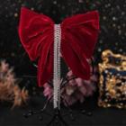 Wedding Bow Velvet Rhinestone Hair Clip Red - One Size