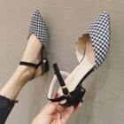 Houndstooth Ankle-strap Chunky-heel Pumps