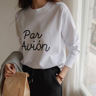 Letter Slit-hem T-shirt