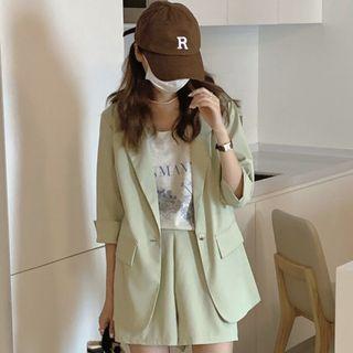 3/4-sleeve Plain Blazer / Wide Leg Shorts