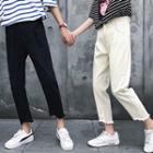 Fringed Trim Cropped Straight-fit Jeans
