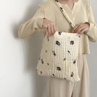 Floral Print Shirred Tote Bag Rose - Chiffon - Shoulder Bag - One Size