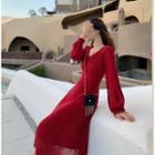 Glittered Puff-sleeve V-neck Dress