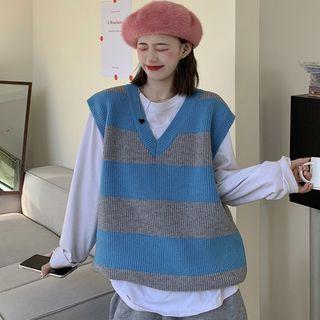 Striped Sweater Vest Blue & Gray - One Size