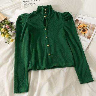 Window-front Puff-sleeve High-neck Top In 5 Colors
