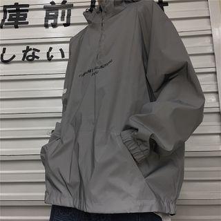 Half-zip Lettering Reflective Hooded Top