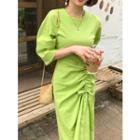 Round-neck Drawstring-detail Long Dress